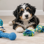Puppy Among Colorful Toys